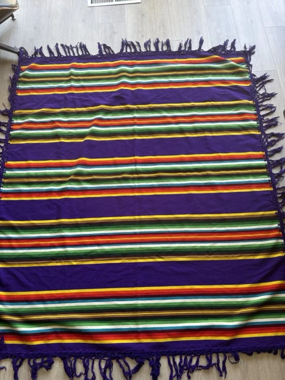 Beaver State Pendleton Stripe Mills Robe Shawl Fringed Blanket Purple Rainbow